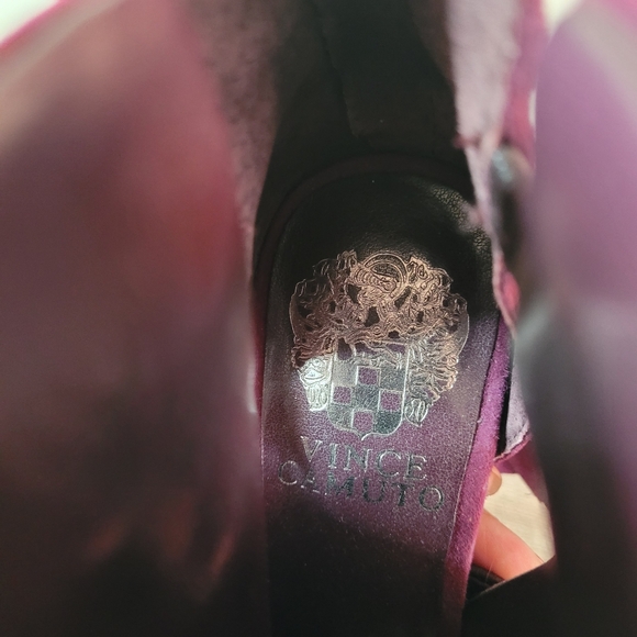 Vince Camuto design quality leather suede burgundy red sz 7 open toe bootie heel - Picture 8 of 8